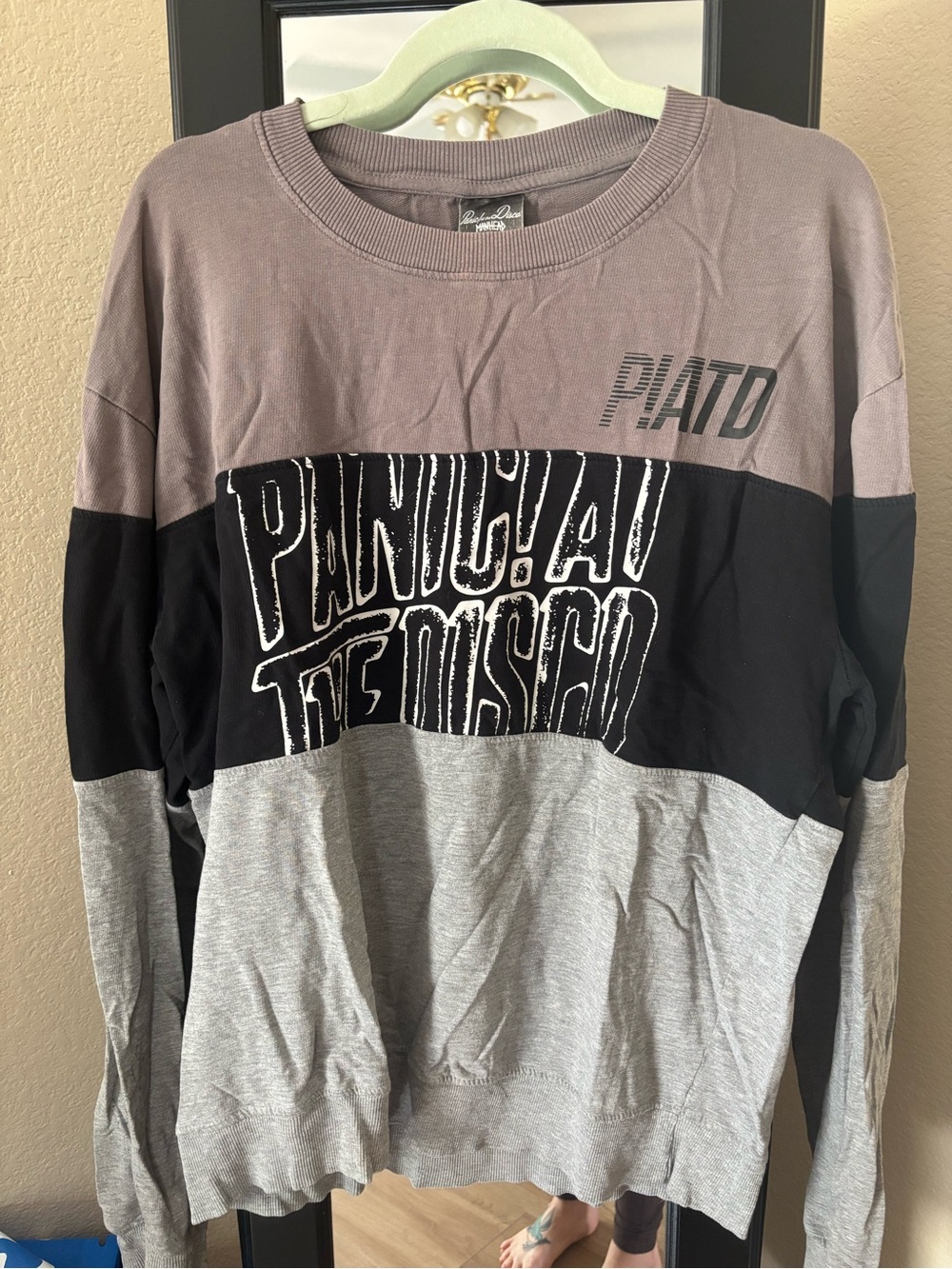 Panic! At The Disco Colorblock Crewneck Sweatshirt - Gray/Black/Taupe